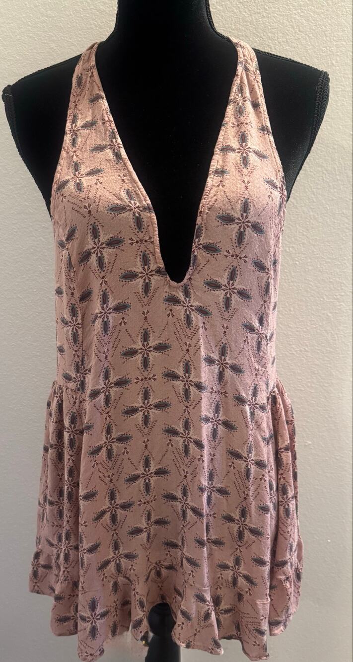Intimately Free People Let It Happen Slip Tunic Dress Pink Floral Geometric LRG